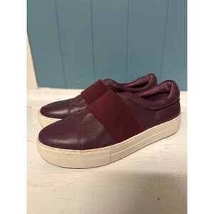 J/SLIDES NYC Womens‎ Burgundy Leather Slip On Sneakers Shoes 8.5